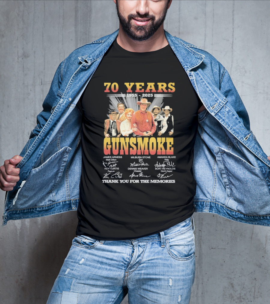 70 Years Gunsmoke 1955 2025 Thank You For The Memories James Arness Milburn Stone Amanda Blake Signatures T-Shirt