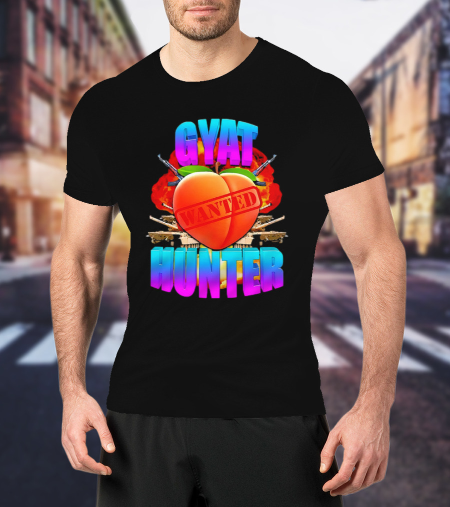 Gyat Hunter Wanted Peach Explosive Guns T-Shirt