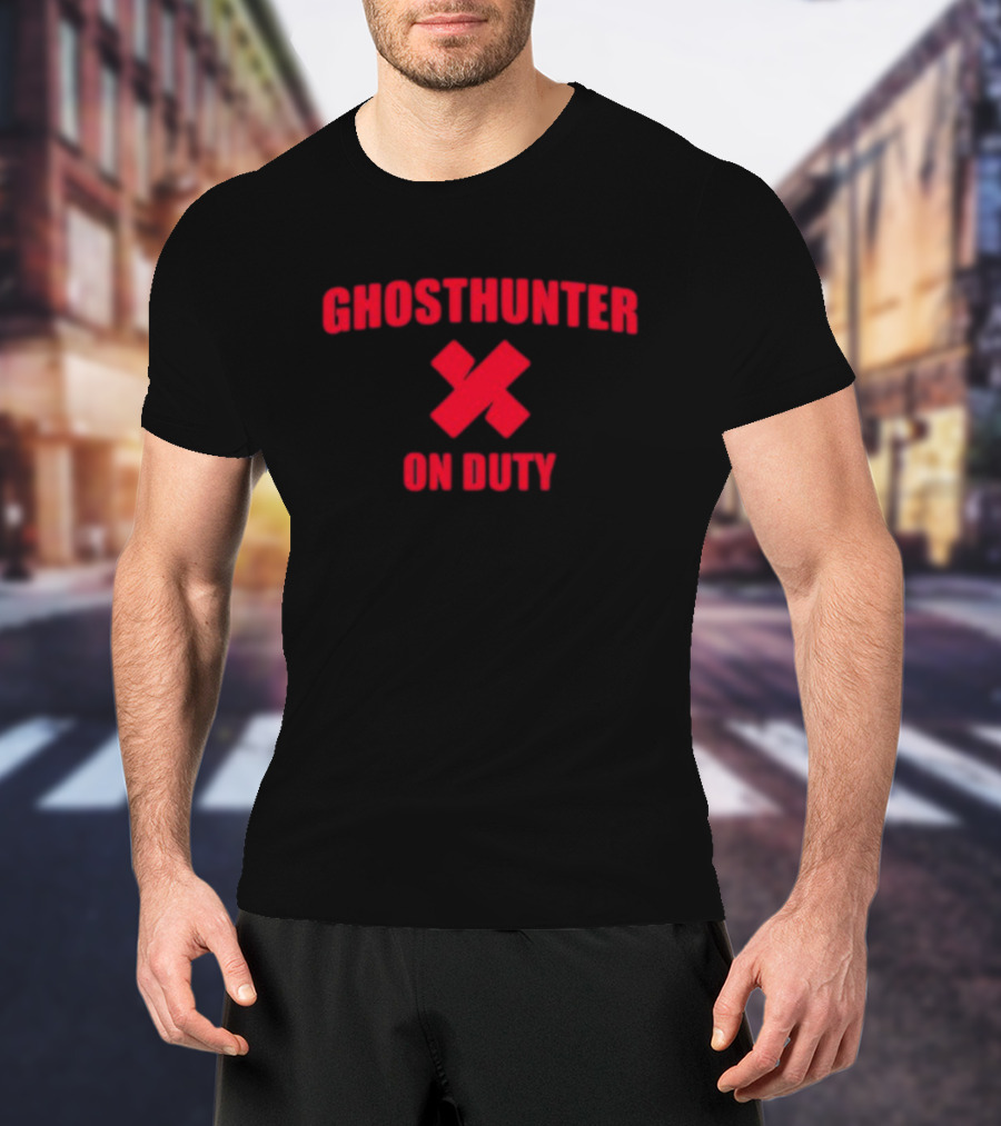 Ghosthunter On Duty Red Bold Font X Symbol T-Shirt