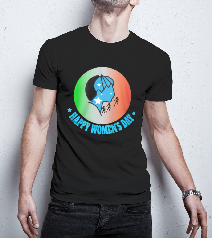 Happy Women's Day Tricolor Silhouette And Stars T-Shirt