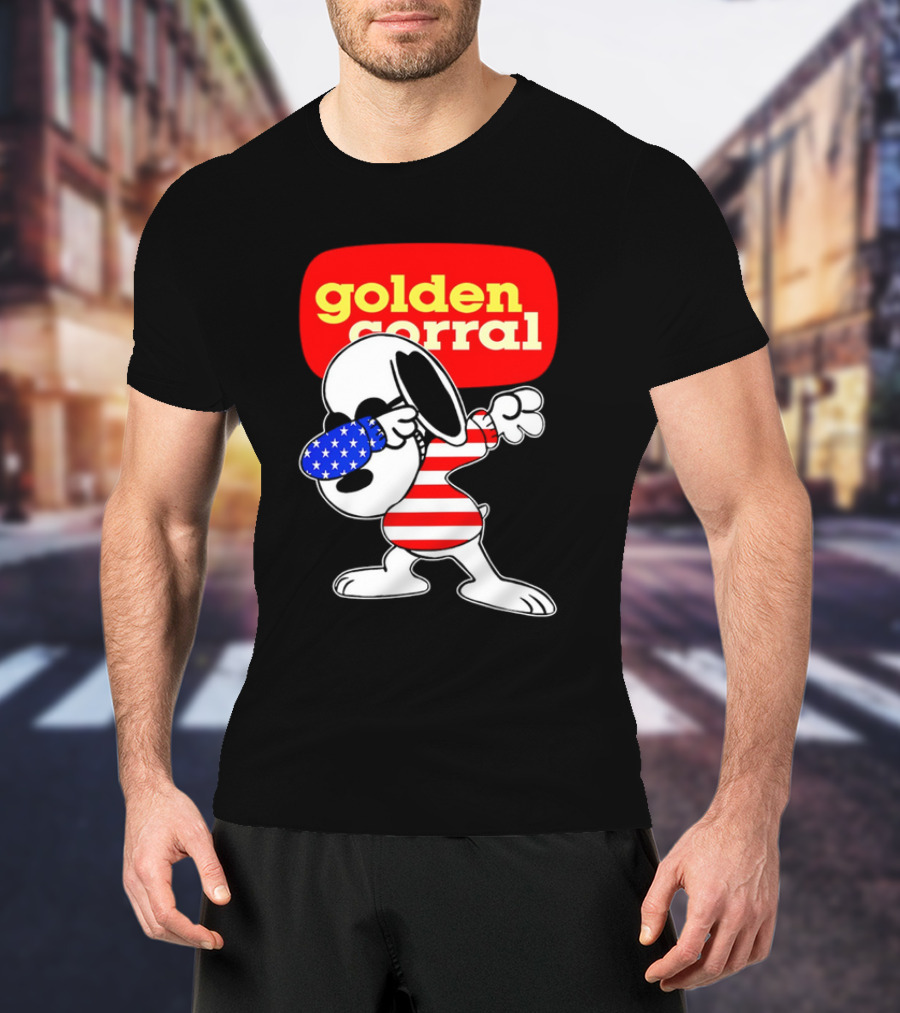 Golden Corral Snoopy Dabbing In American Flag Colors T-Shirt