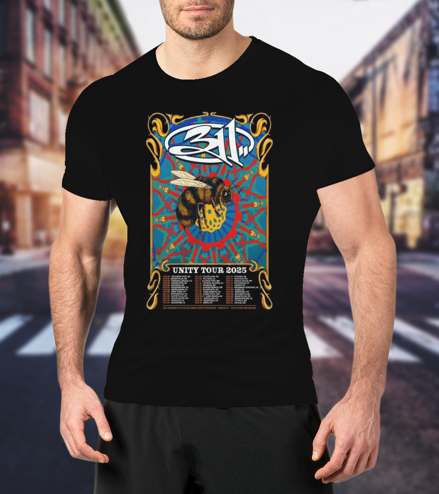 311 Unity Tour 2025 Bee Mandala Psychedelic Concert Locations T-Shirt