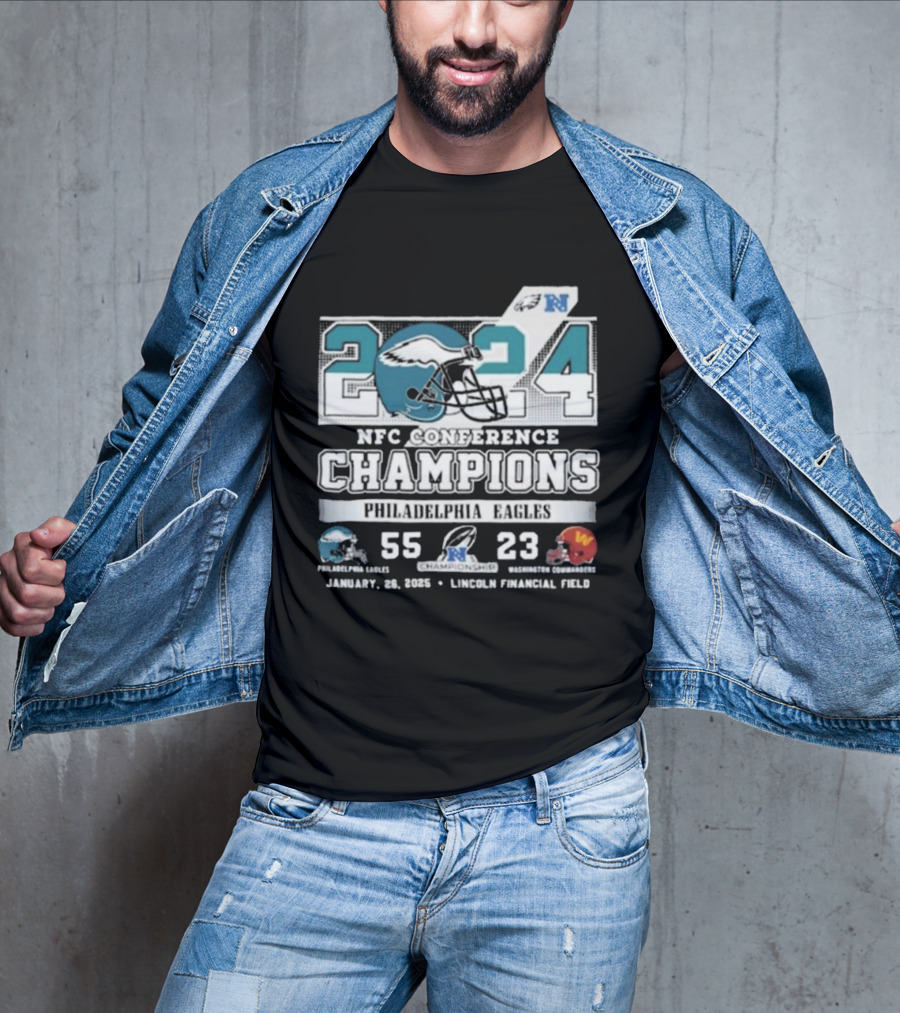 2024 NFC Conference Champions Philadelphia Eagles 55 23 Washington Commanders January 28 Lincoln Financial Field T-Shirt
