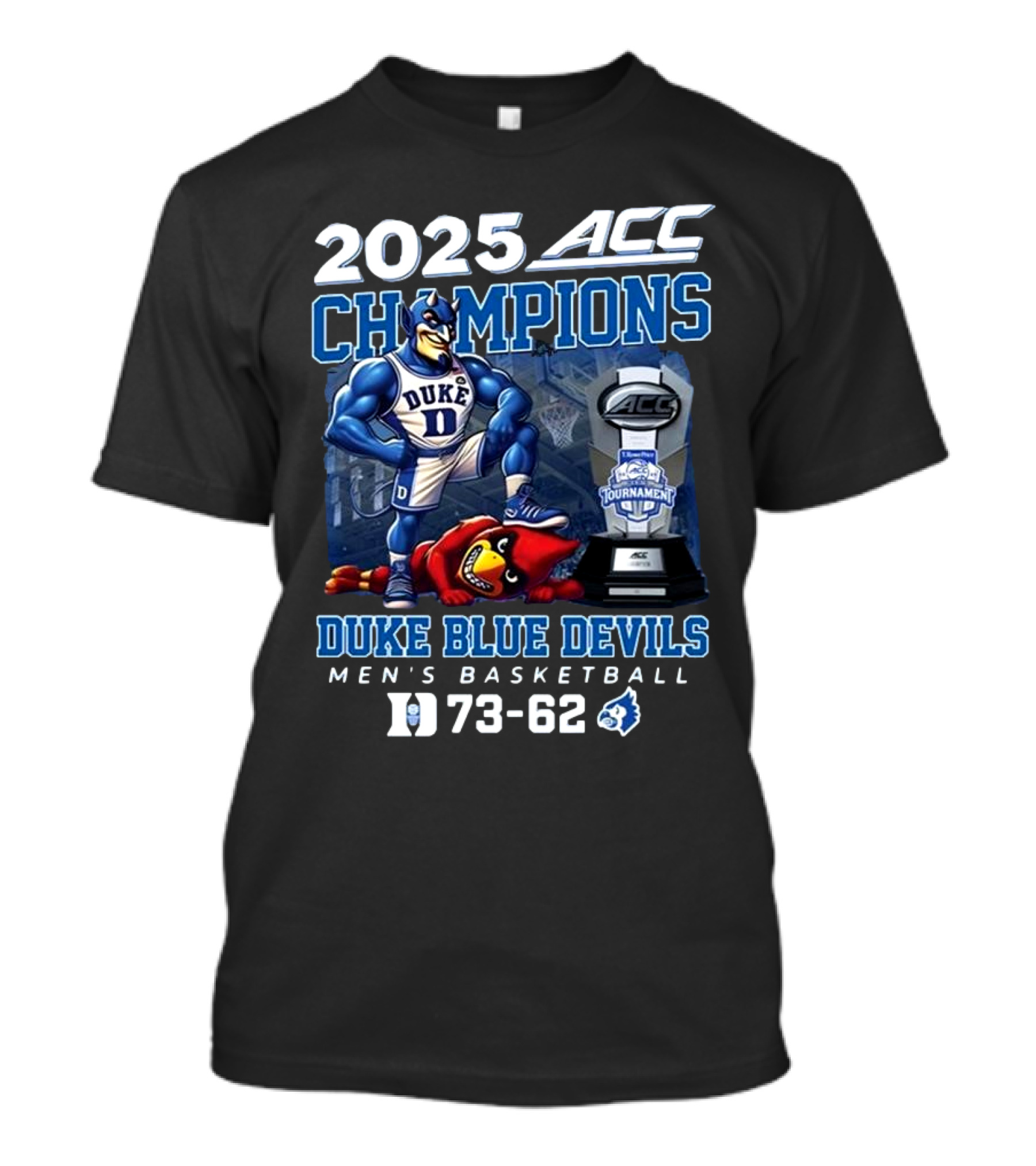 2025 ACC Champions Duke Blue Devils 73-62 Men's Basketball Tournament T-Shirt