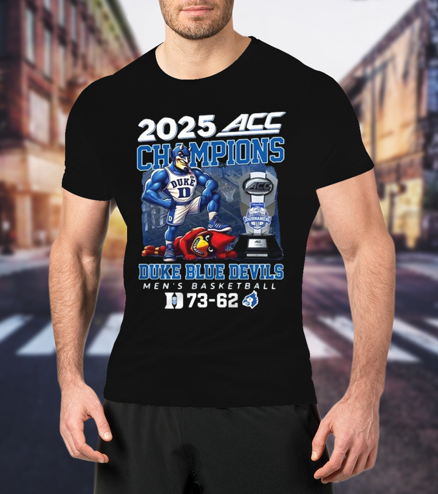 2025 ACC Champions Duke Blue Devils 73-62 Men's Basketball Tournament T-Shirt