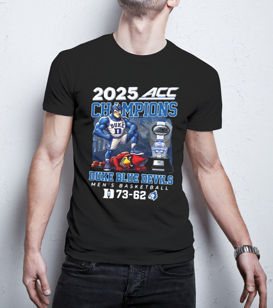 2025 ACC Champions Duke Blue Devils 73-62 Men's Basketball Tournament T-Shirt