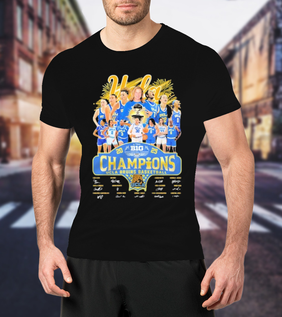 UCLA Bruins 2025 Big Ten Women's Basketball Champions Signatures T-Shirt