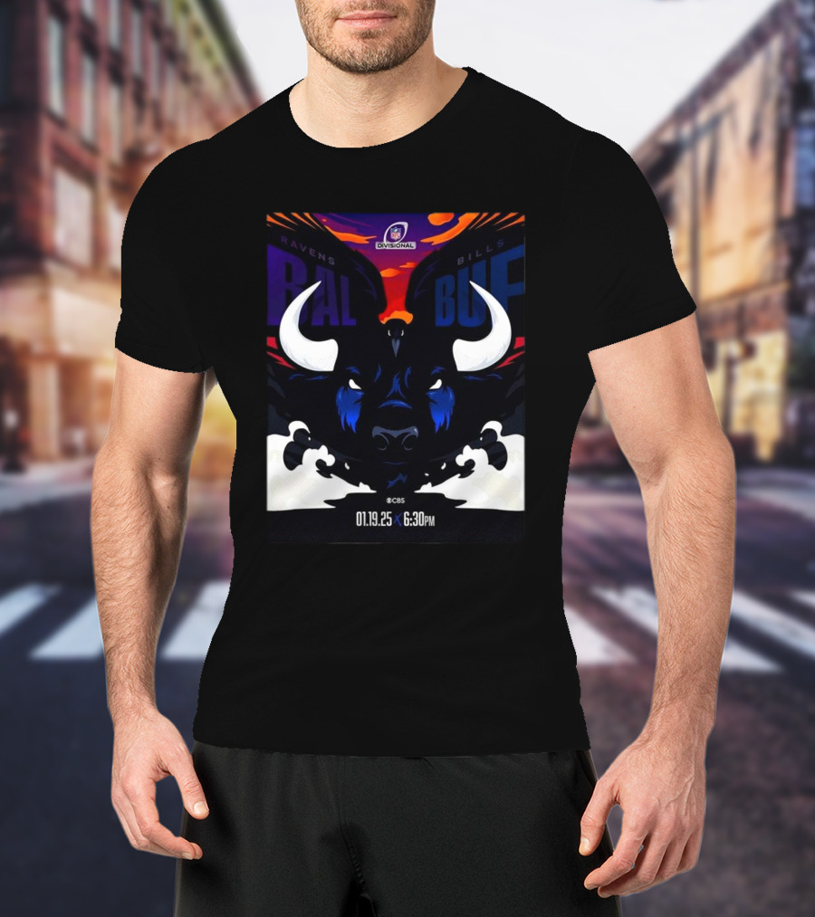 2025 NFL Divisional Matchup Baltimore Ravens Vs Buffalo Bills CBS 01.19.25 6:30 PM T-Shirt