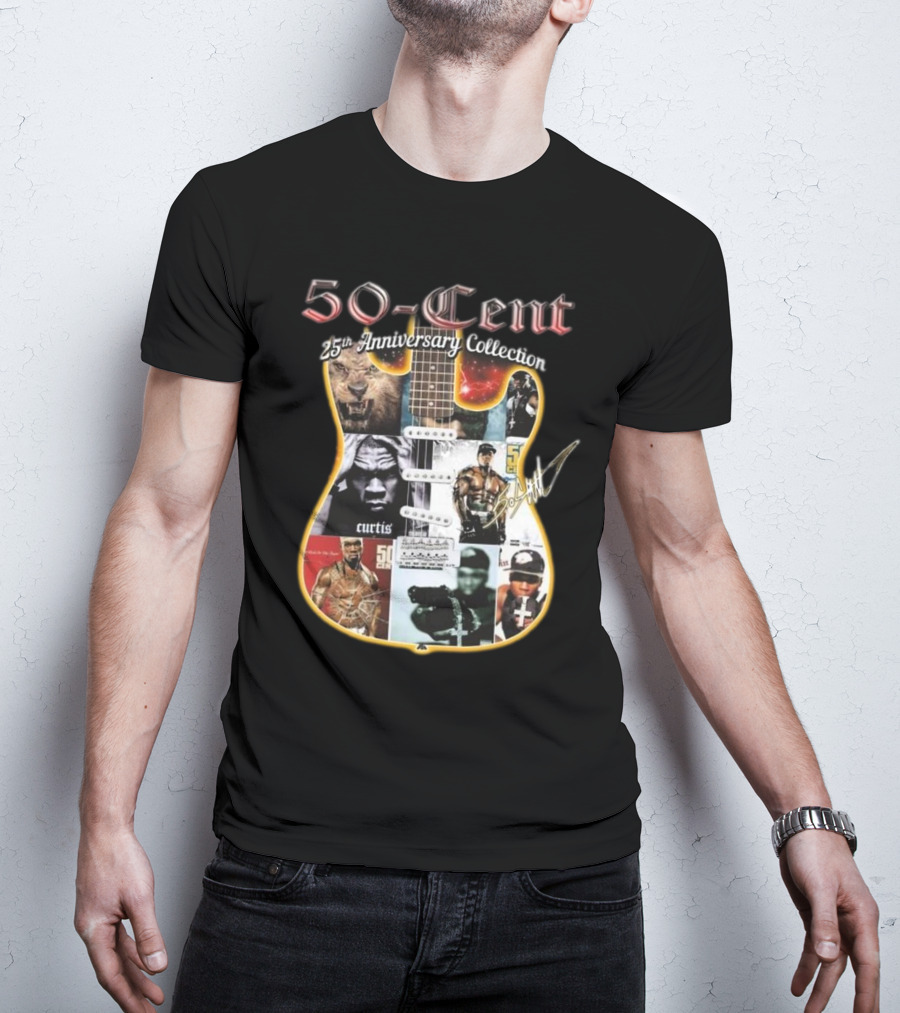 50-Cent 25th Anniversary Collection Guitar Signature Curtis Album Art Montage T-Shirt