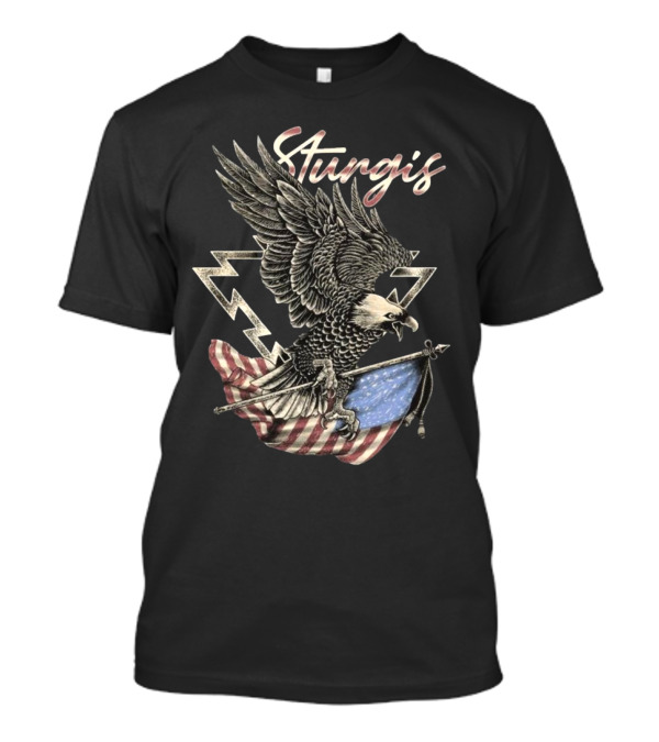 Sturgis 2025 Faded Glory 85th American Eagle Flag Lightning T-Shirt