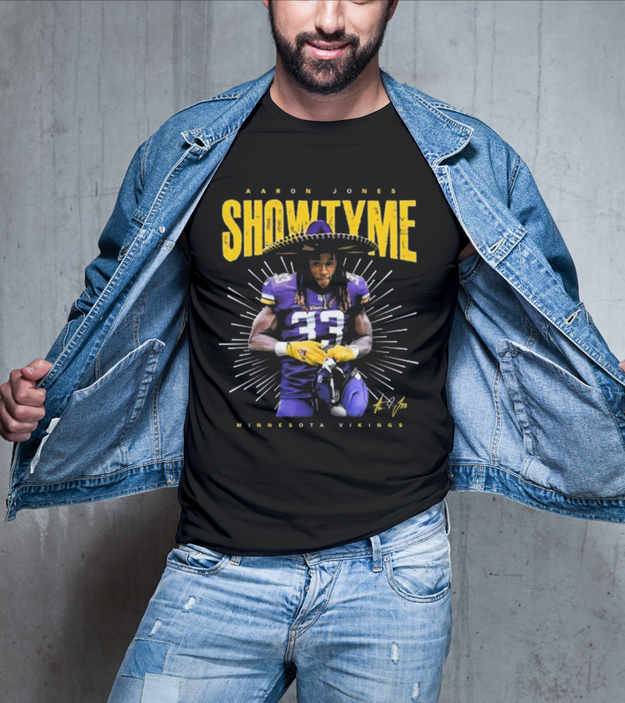 Aaron Jones Showtyme 33 Minnesota Vikings Signature T-Shirt