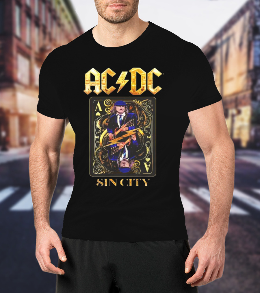 AC DC Sin City Ace Of Spades Playing Card T-Shirt