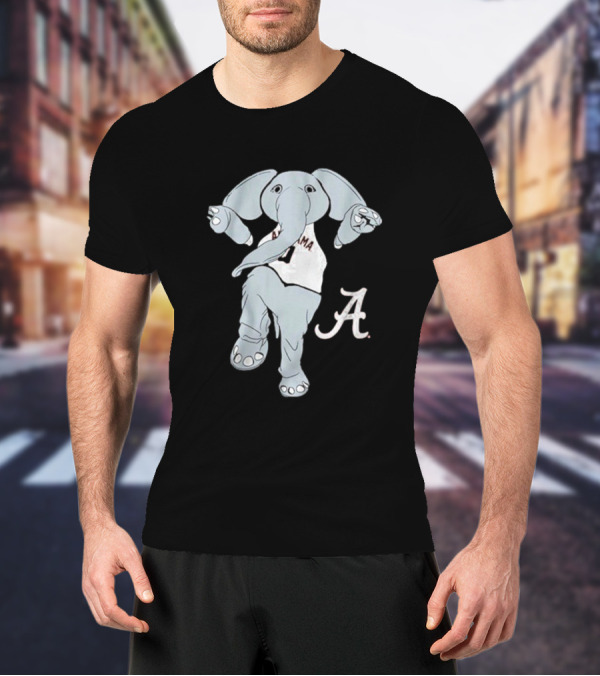 Alabama Crimson Tide Big Al Elephant Mascot Dancing With Script A Initial T-Shirt