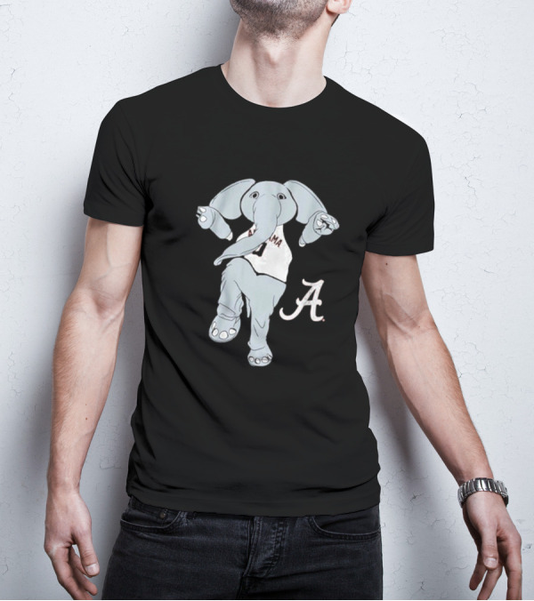 Alabama Crimson Tide Big Al Elephant Mascot Dancing With Script A Initial T-Shirt