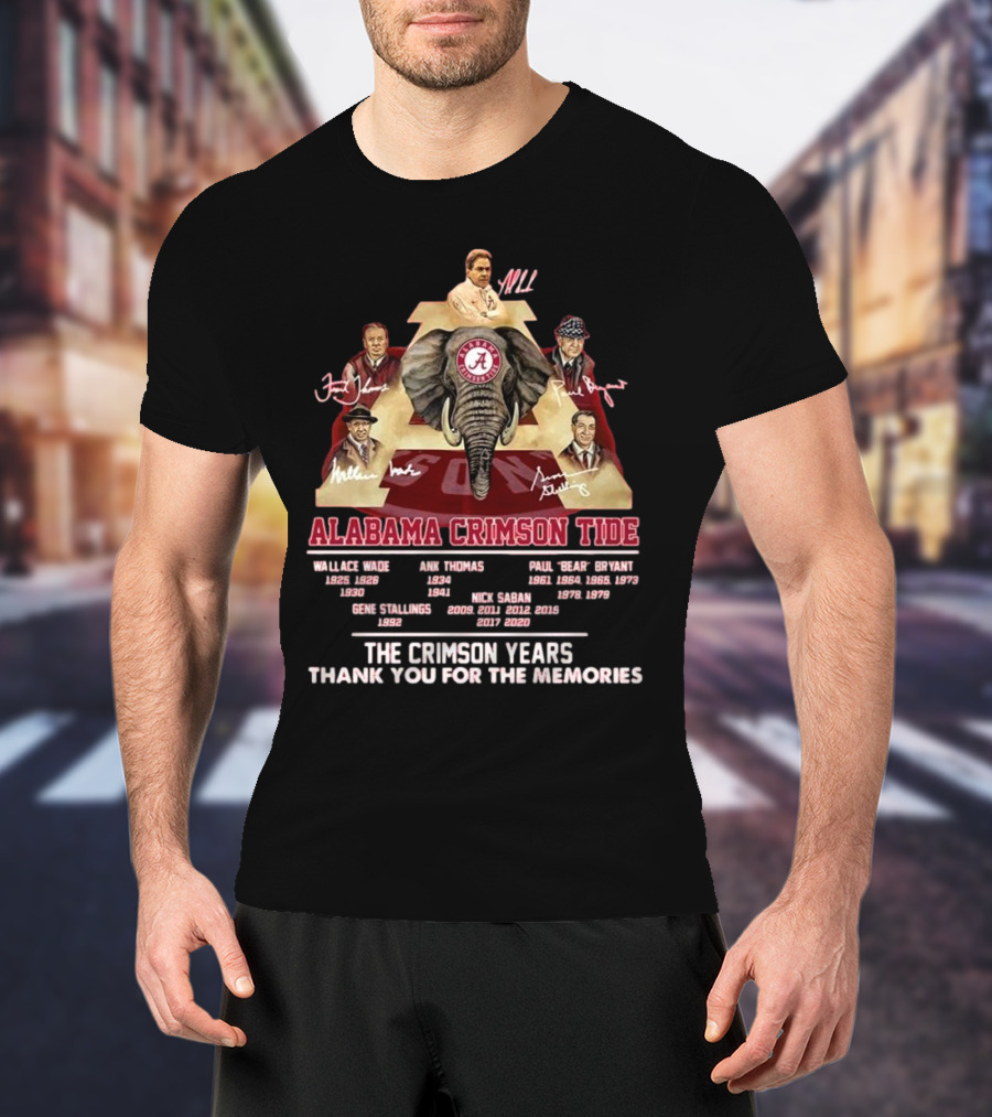 Alabama Crimson Tide Nick Saban Bear Bryant The Crimson Years Thank You For The Memories Signatures T-Shirt