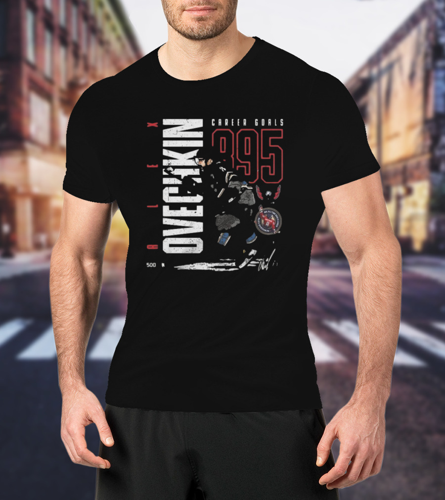 Alex Ovechkin Washington Capitals 895 Career Goals Signature Badge Capitals Legend T-Shirt