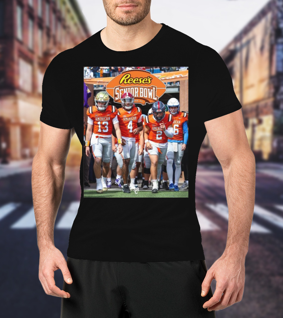 American Team Reese’s Senior Bowl Mobile AL Riley Leonard Jalen Milroe Jaxson Dart Seth Henigan College Football T-Shirt