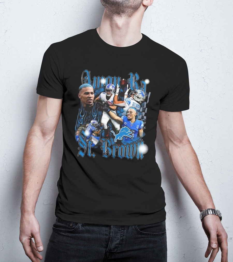 Amon Ra St. Brown Detroit Lions NFL Football Player Dynamic Collage T-Shirt
