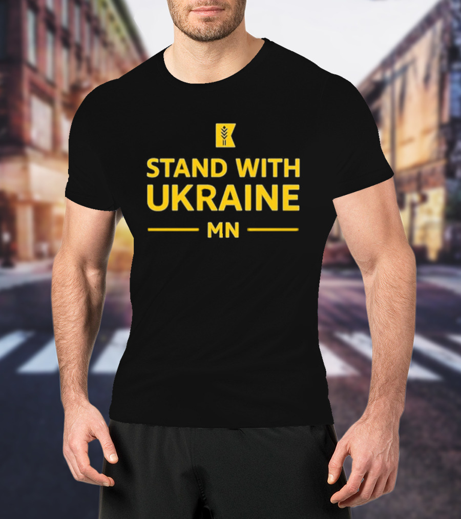 Stand With Ukraine MN Yellow Graphic With State Outline Mark T-Shirt