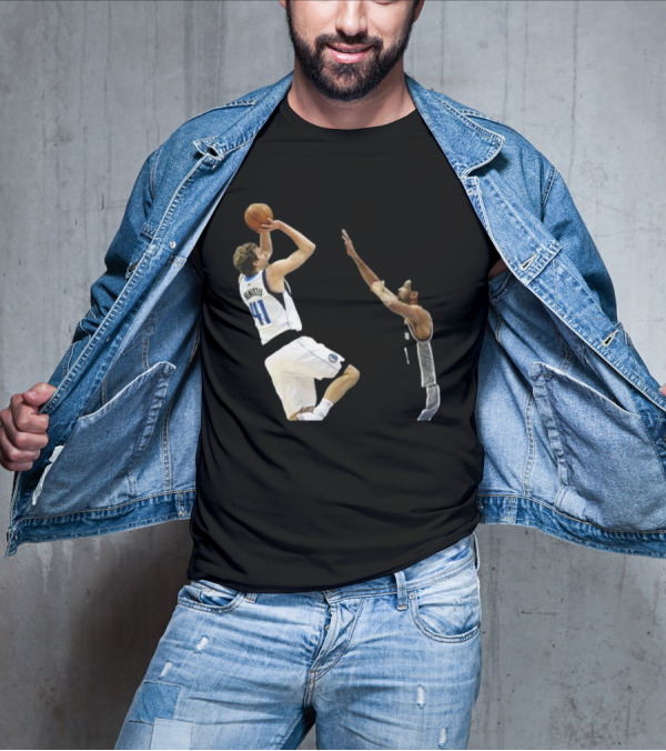 Dirk Nowitzki Fadeaway Jumper Over Tim Duncan NBA Iconic Moment T-Shirt