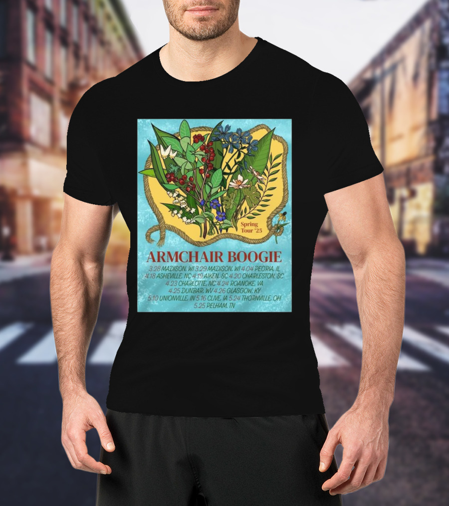 Armchair Boogie Spring Tour 2025 With Cities And Dates Featuring Botanical Artwork T-Shirt