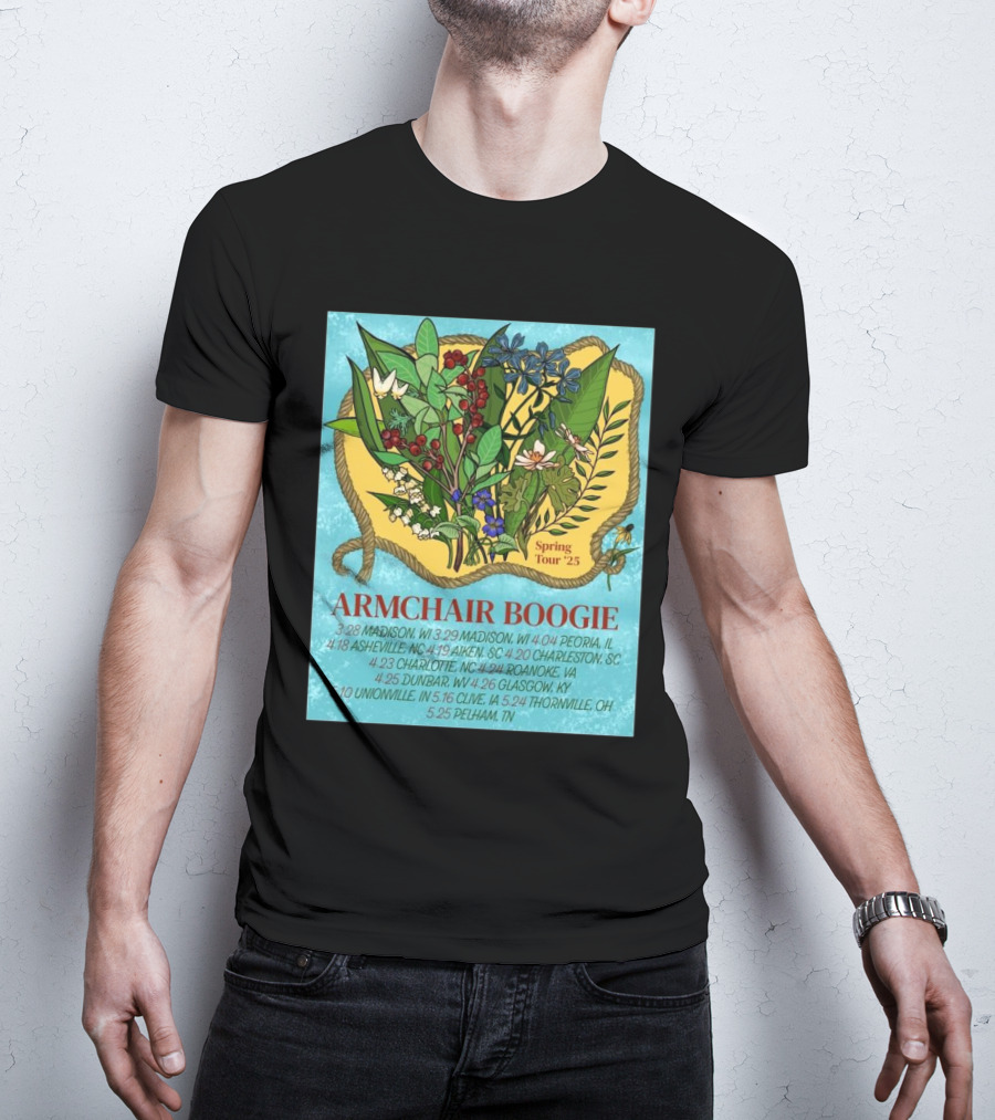 Armchair Boogie Spring Tour 2025 With Cities And Dates Featuring Botanical Artwork T-Shirt