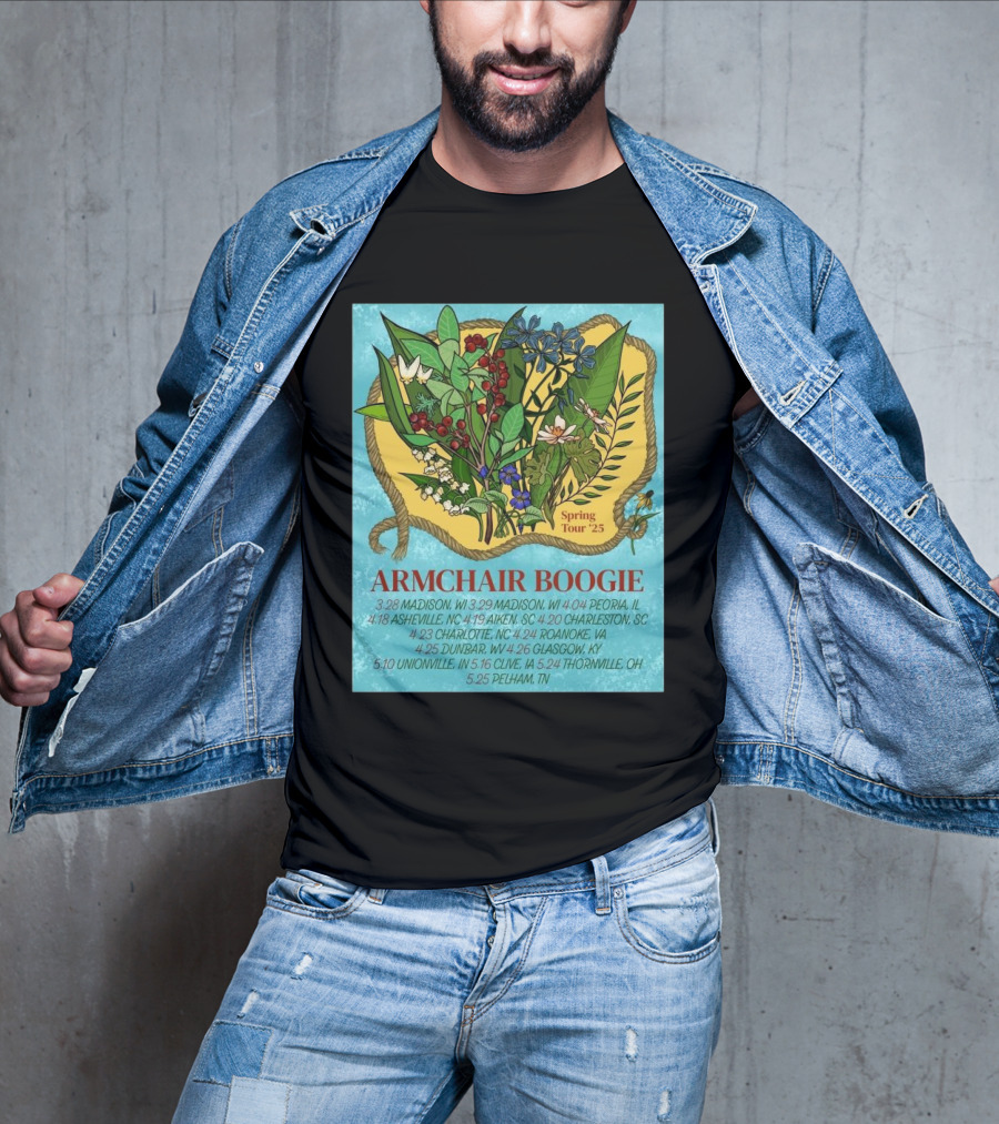 Armchair Boogie Spring Tour 2025 With Cities And Dates Featuring Botanical Artwork T-Shirt