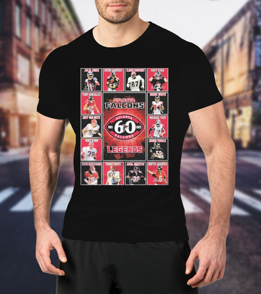 Atlanta Falcons 60 Year 1965-2025 Legends Julio Jones Deion Sanders Matt Ryan Tony Gonzalez Michael Vick T-Shirt