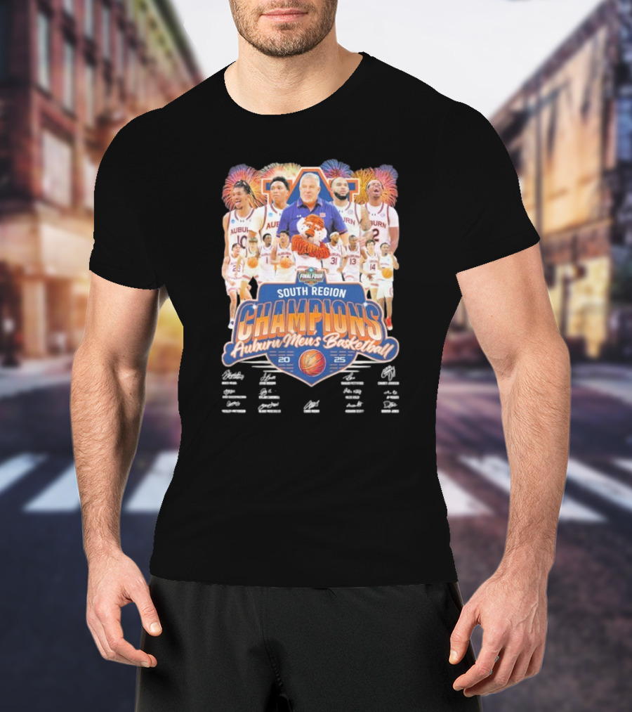 Auburn Men's Basketball 2025 South Region Champions Autographed Final Four Edition T-Shirt