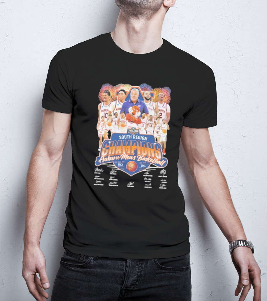 Auburn Men's Basketball 2025 South Region Champions Autographed Final Four Edition T-Shirt