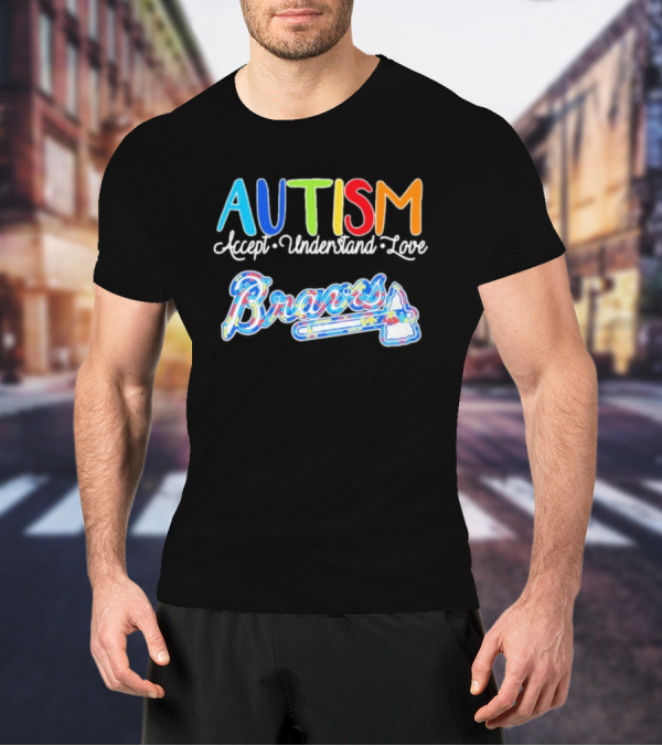 Autism Accept Understand Love Braves Multicolor Text And Baseball Bat Icon T-Shirt