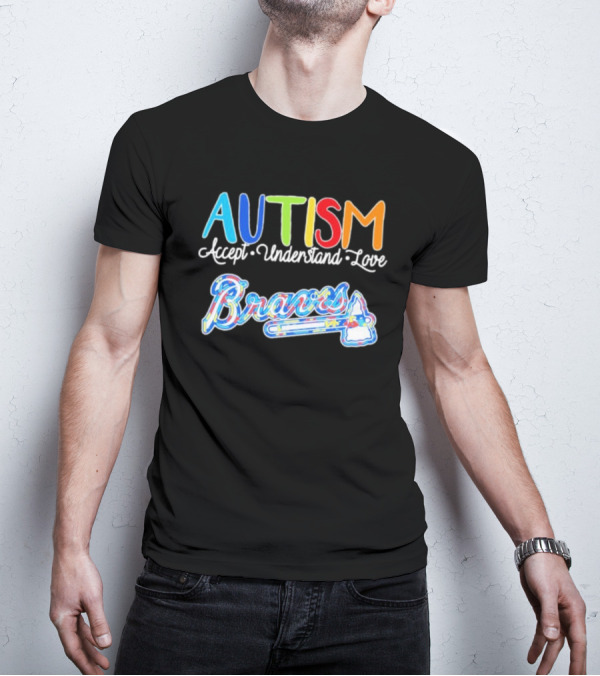 Autism Accept Understand Love Braves Multicolor Text And Baseball Bat Icon T-Shirt