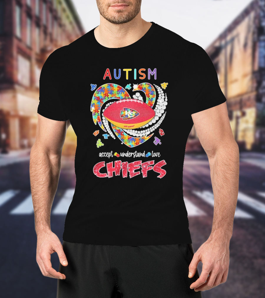 Autism Accept Understand Love Kansas City Chiefs Puzzle Heart T-Shirt
