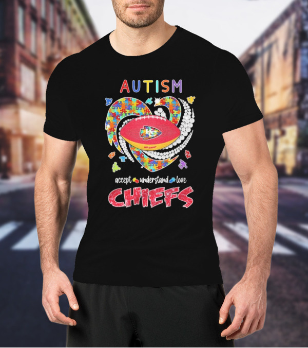 Autism Accept Understand Love Kansas City Chiefs Puzzle Heart T-Shirt