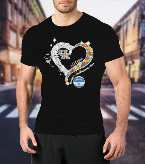 Autism Accept Understand Love Puzzle Heart Kentucky Wildcats UK Basketball T-Shirt