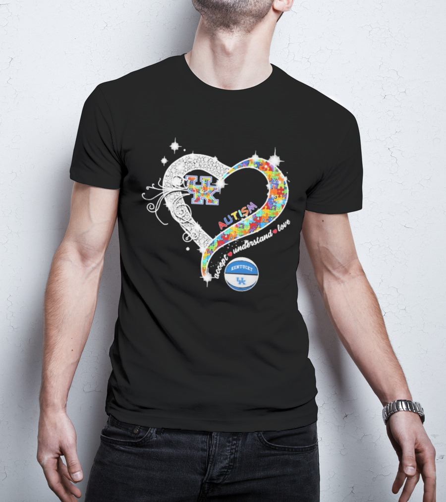 Autism Accept Understand Love Puzzle Heart Kentucky Wildcats UK Basketball T-Shirt