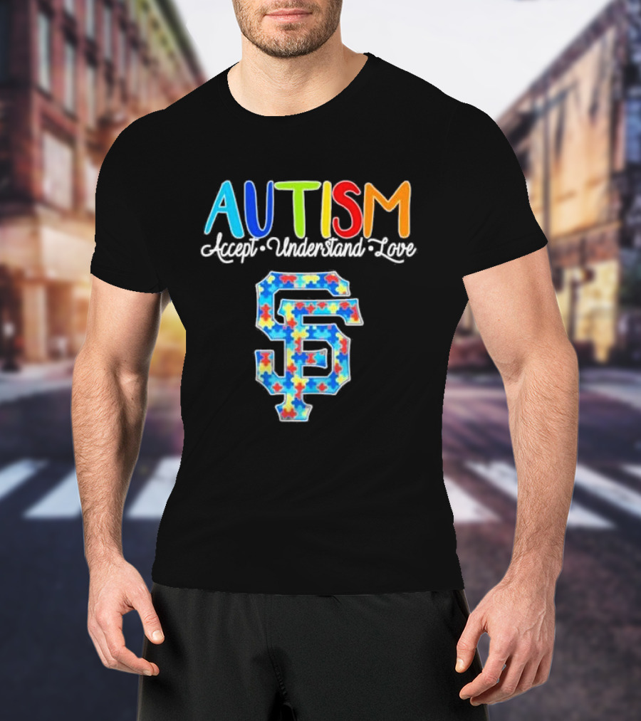 AUTISM Accept Understand Love San Francisco Giants Puzzle Pattern T-Shirt