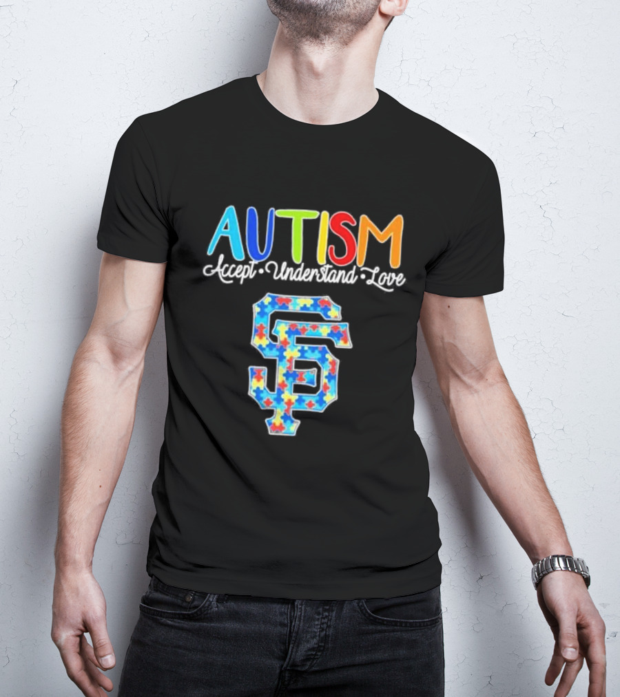 AUTISM Accept Understand Love San Francisco Giants Puzzle Pattern T-Shirt