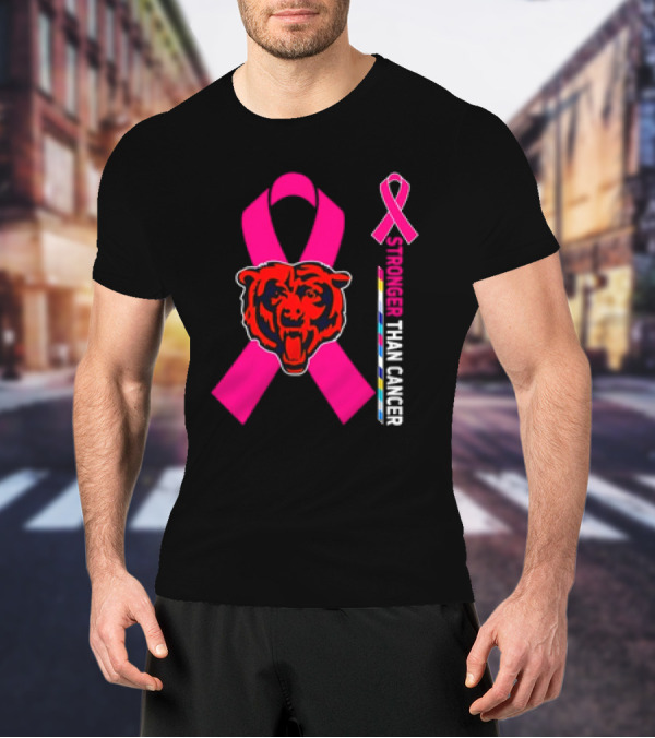 Chicago Bears Pink Ribbon Stronger Than Cancer Awareness T-Shirt