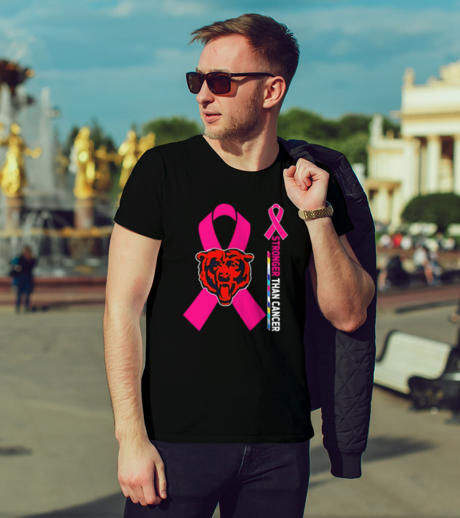 Chicago Bears Pink Ribbon Stronger Than Cancer Awareness T-Shirt