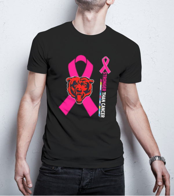 Chicago Bears Pink Ribbon Stronger Than Cancer Awareness T-Shirt