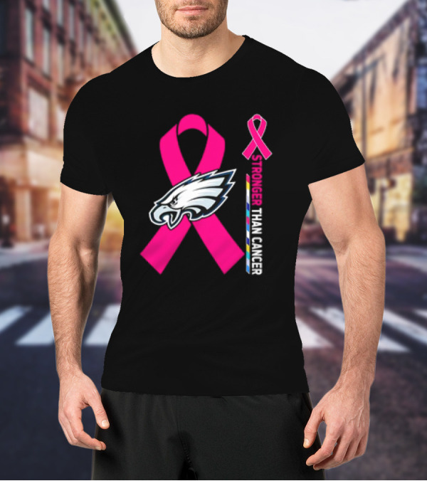 Philadelphia Eagles Breast Cancer Awareness Stronger Than Cancer Ribbon T-Shirt