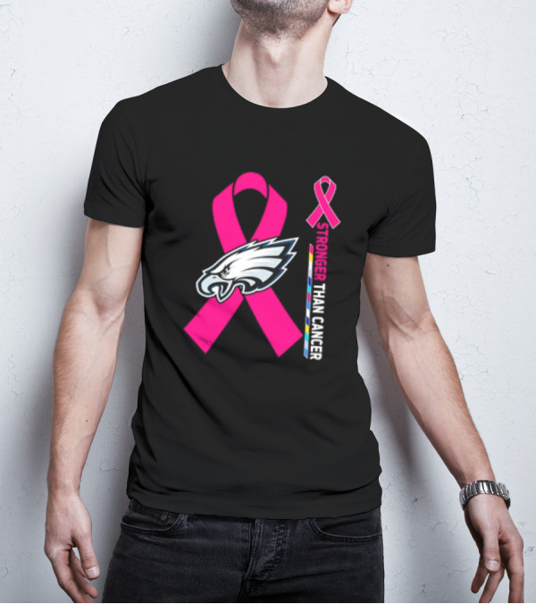 Philadelphia Eagles Breast Cancer Awareness Stronger Than Cancer Ribbon T-Shirt