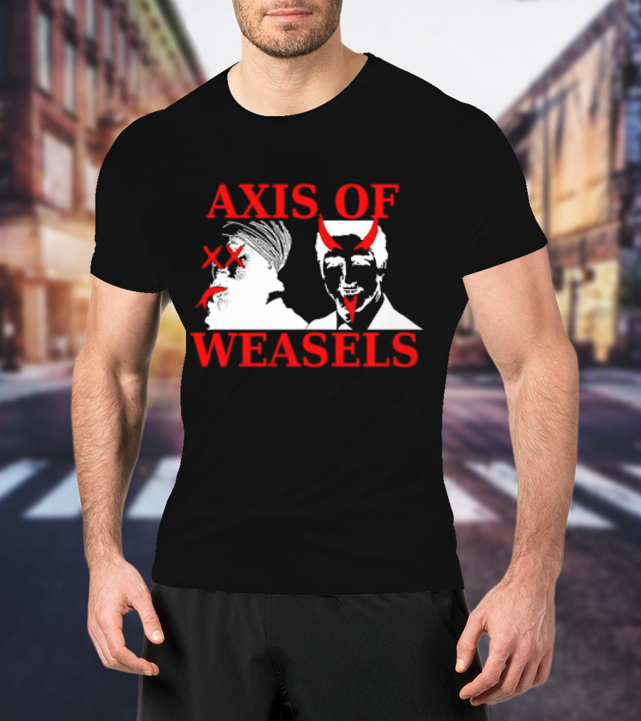 Axis Of Weasels Political Satire Parody With Two Men And Devil Horns T-Shirt