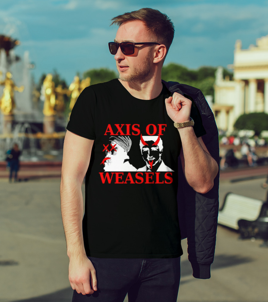 Axis Of Weasels Political Satire Parody With Two Men And Devil Horns T-Shirt