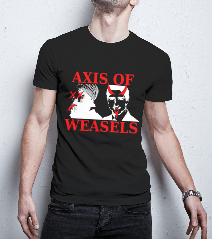 Axis Of Weasels Political Satire Parody With Two Men And Devil Horns T-Shirt