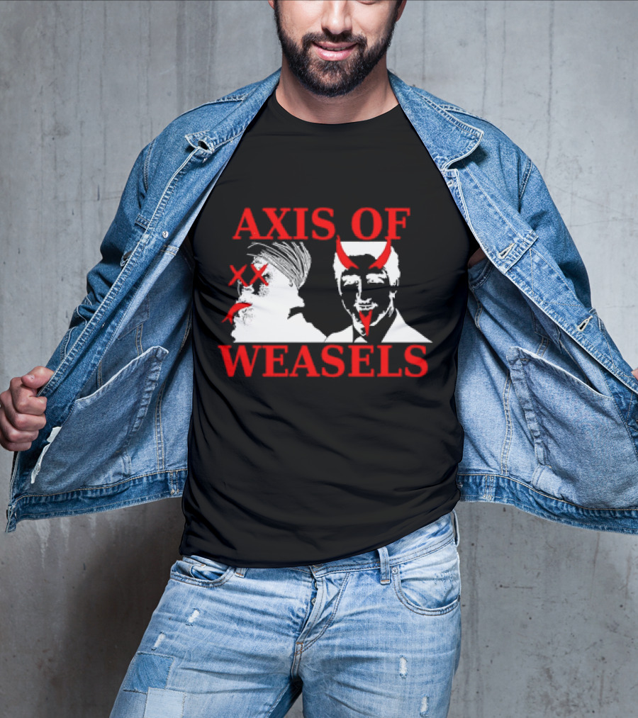Axis Of Weasels Political Satire Parody With Two Men And Devil Horns T-Shirt