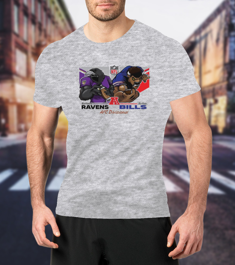 Baltimore Ravens Vs Buffalo Bills NFL AFC Divisional Mascot Clash T-Shirt