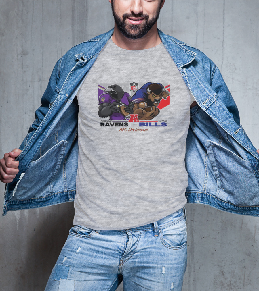 Baltimore Ravens Vs Buffalo Bills NFL AFC Divisional Mascot Clash T-Shirt