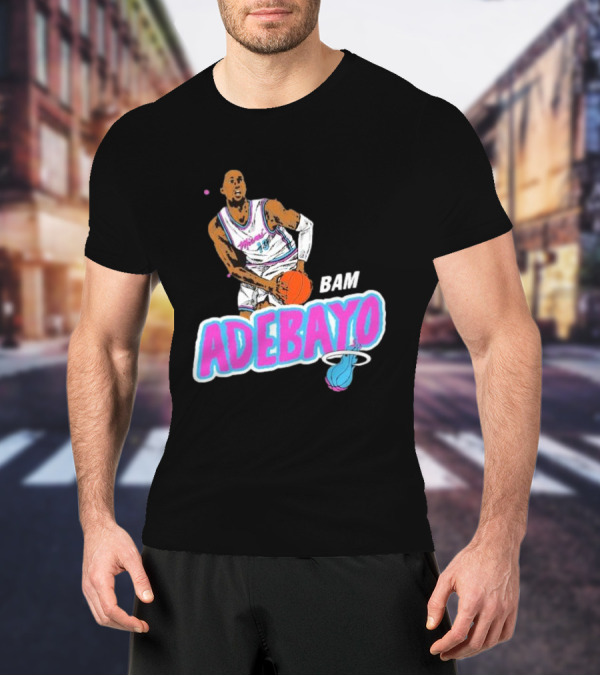 Bam Adebayo Miami Heat Retro Style Caricature With Basketball T-Shirt